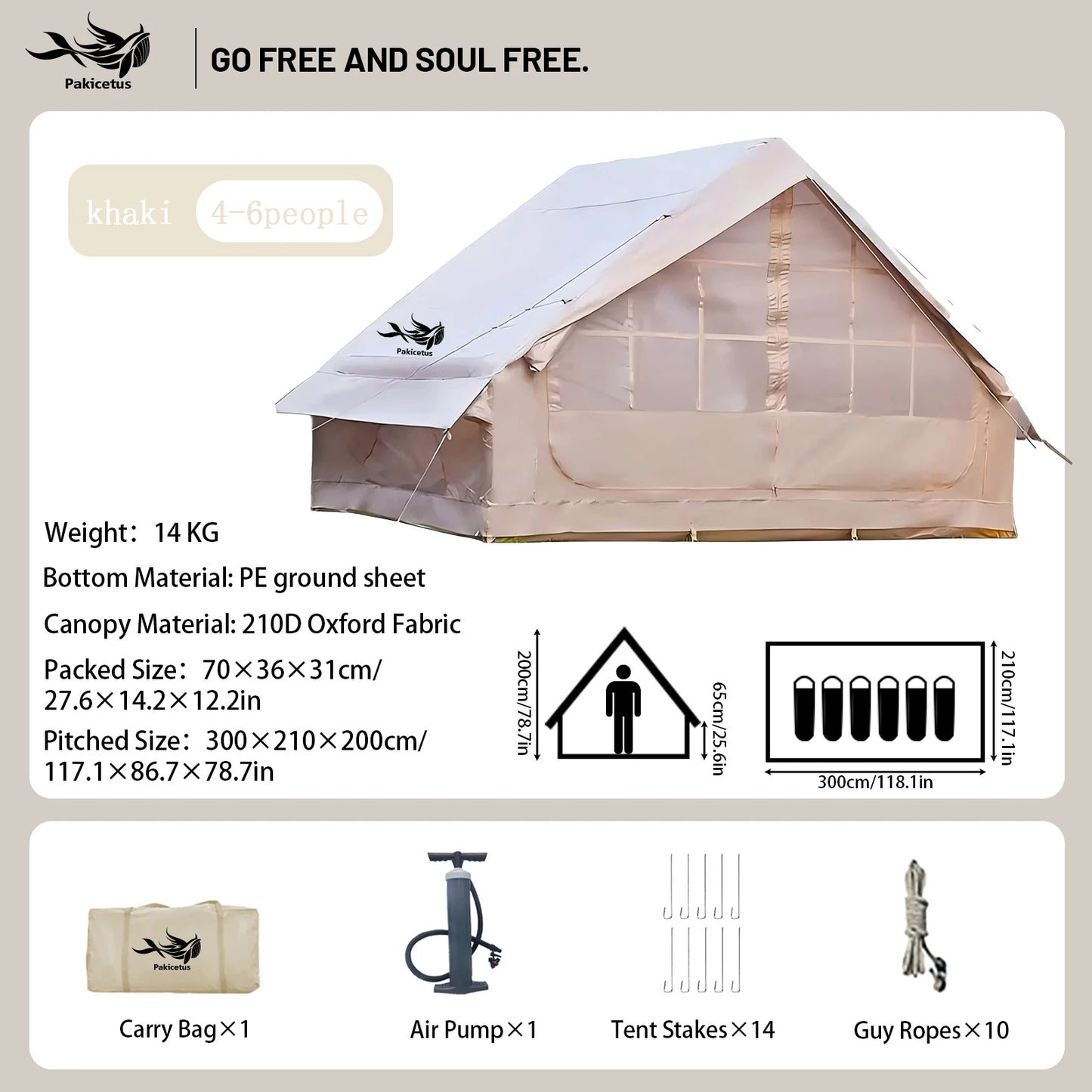 Pakicetus Quick Setup Inflatable Waterproof Camping Tent