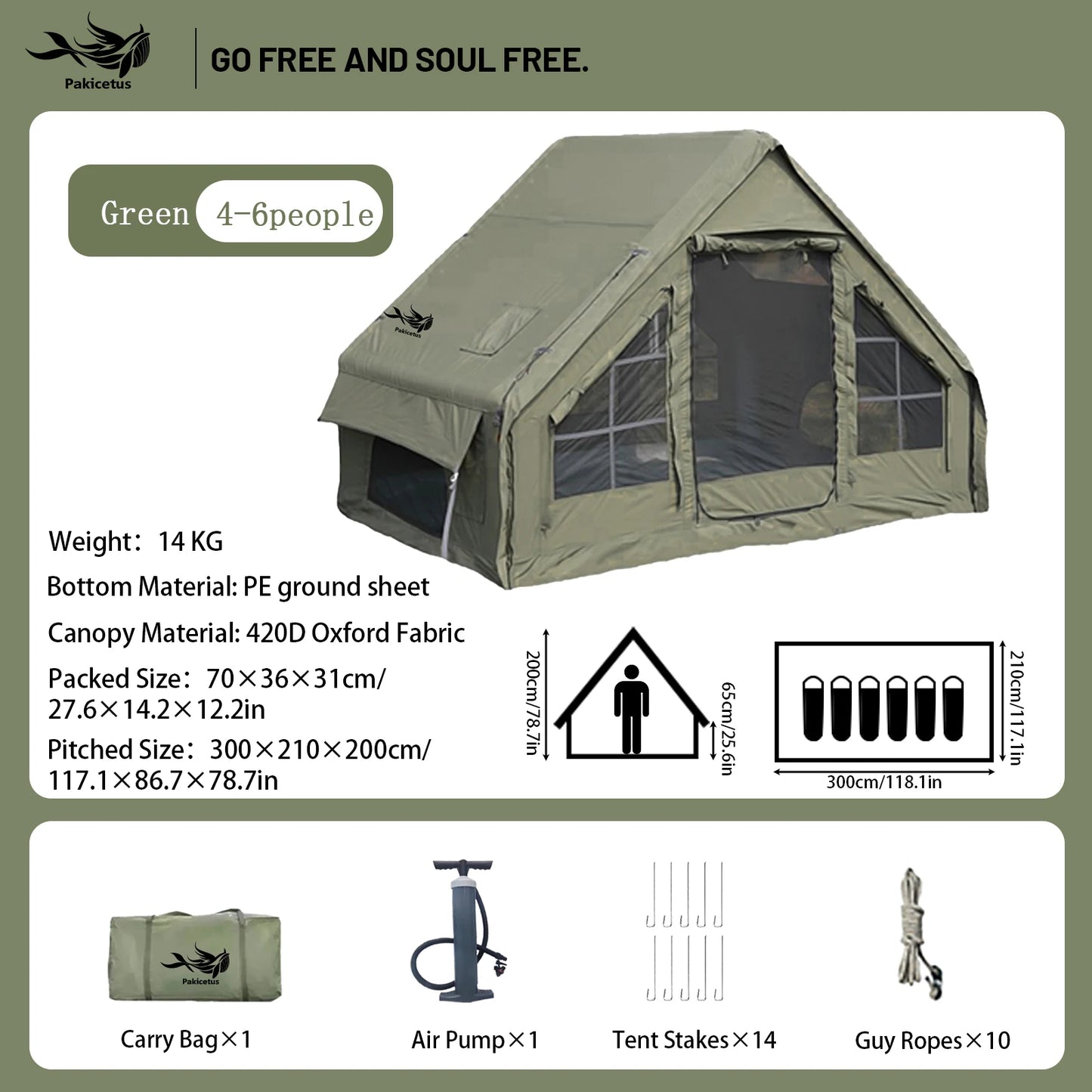 Pakicetus Quick Setup Inflatable Waterproof Camping Tent