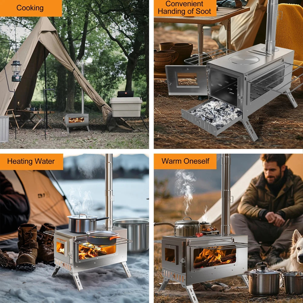 Portable Stainless Steel Tent Wood Burning Stove For Camping