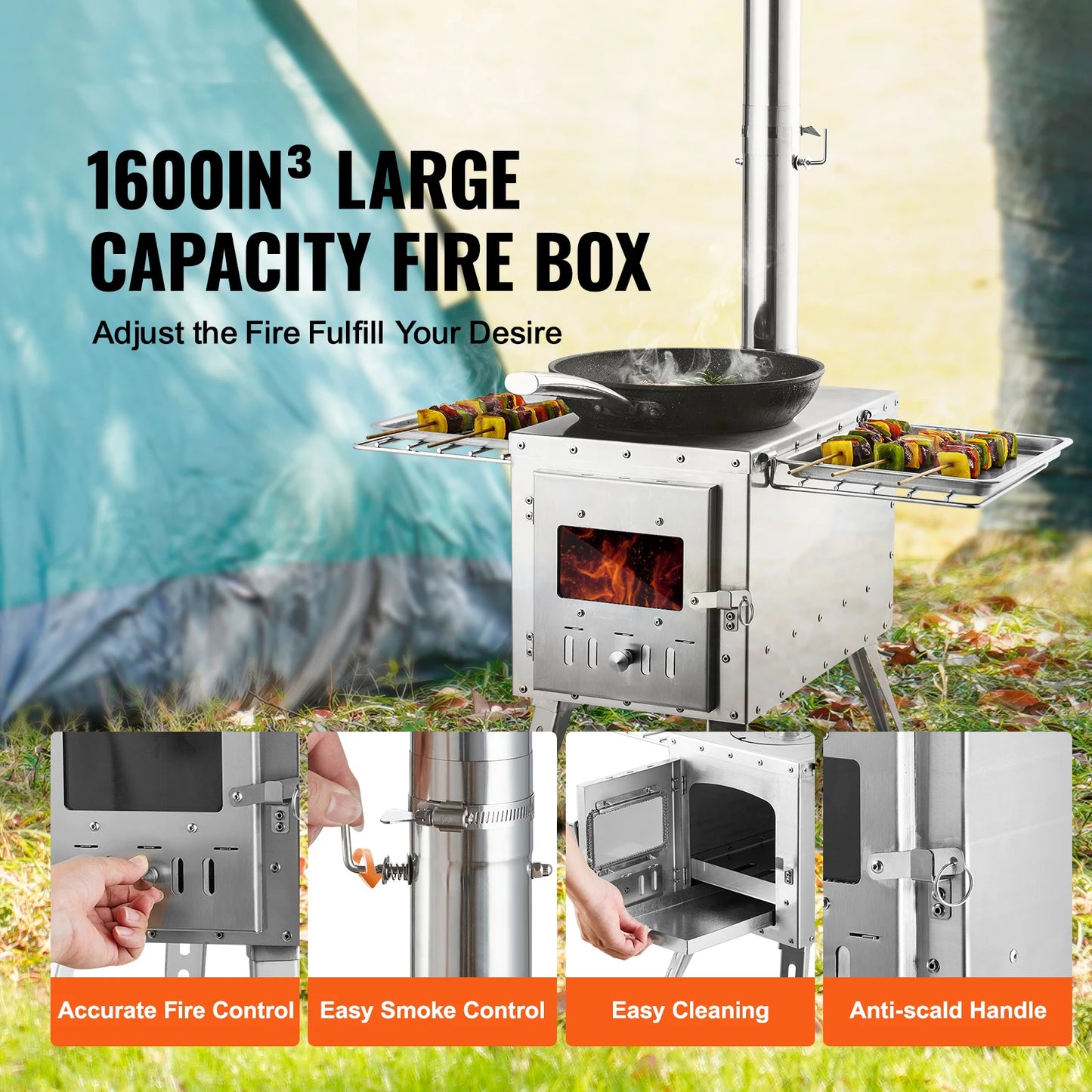 SucceBuy Stainless Steel Portable Wood Stove Camping Chimney