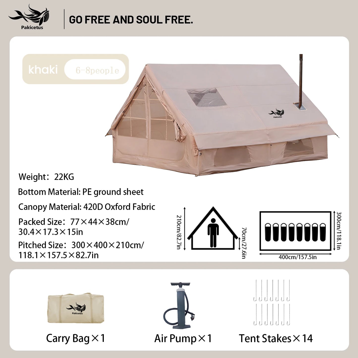 Pakicetus Quick Setup Inflatable Waterproof Camping Tent