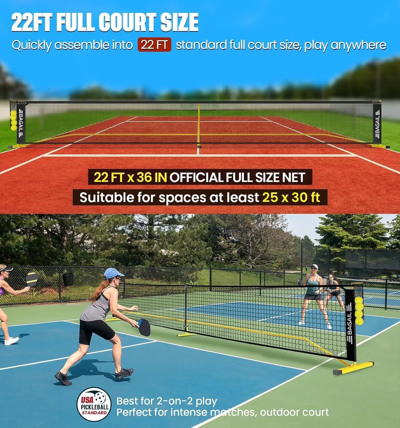 Portable Pickleball Net Set With Ball Collector Carry Bag