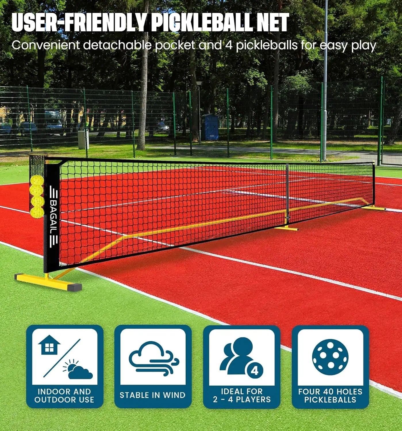 Portable Pickleball Net Set With Ball Collector Carry Bag