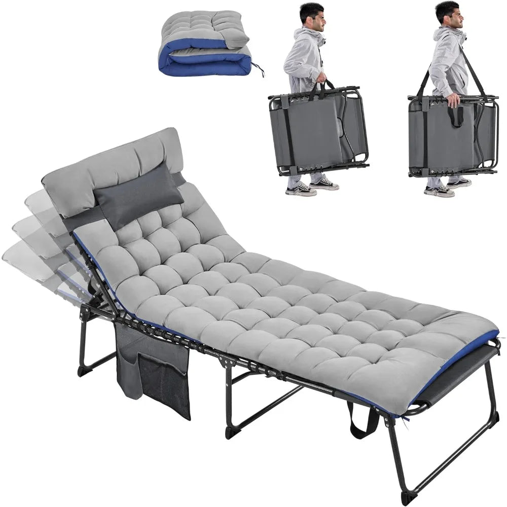 Folding Tanning Chair 5 Position Outdoor Chaise Lounge Pad