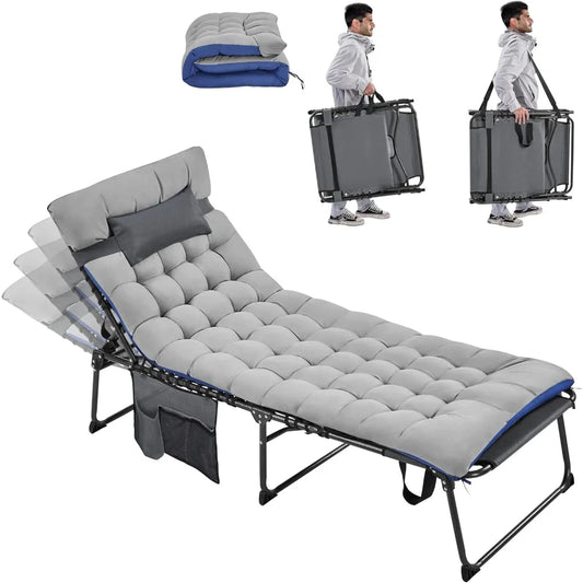 Folding Tanning Chair 5 Position Outdoor Chaise Lounge Pad