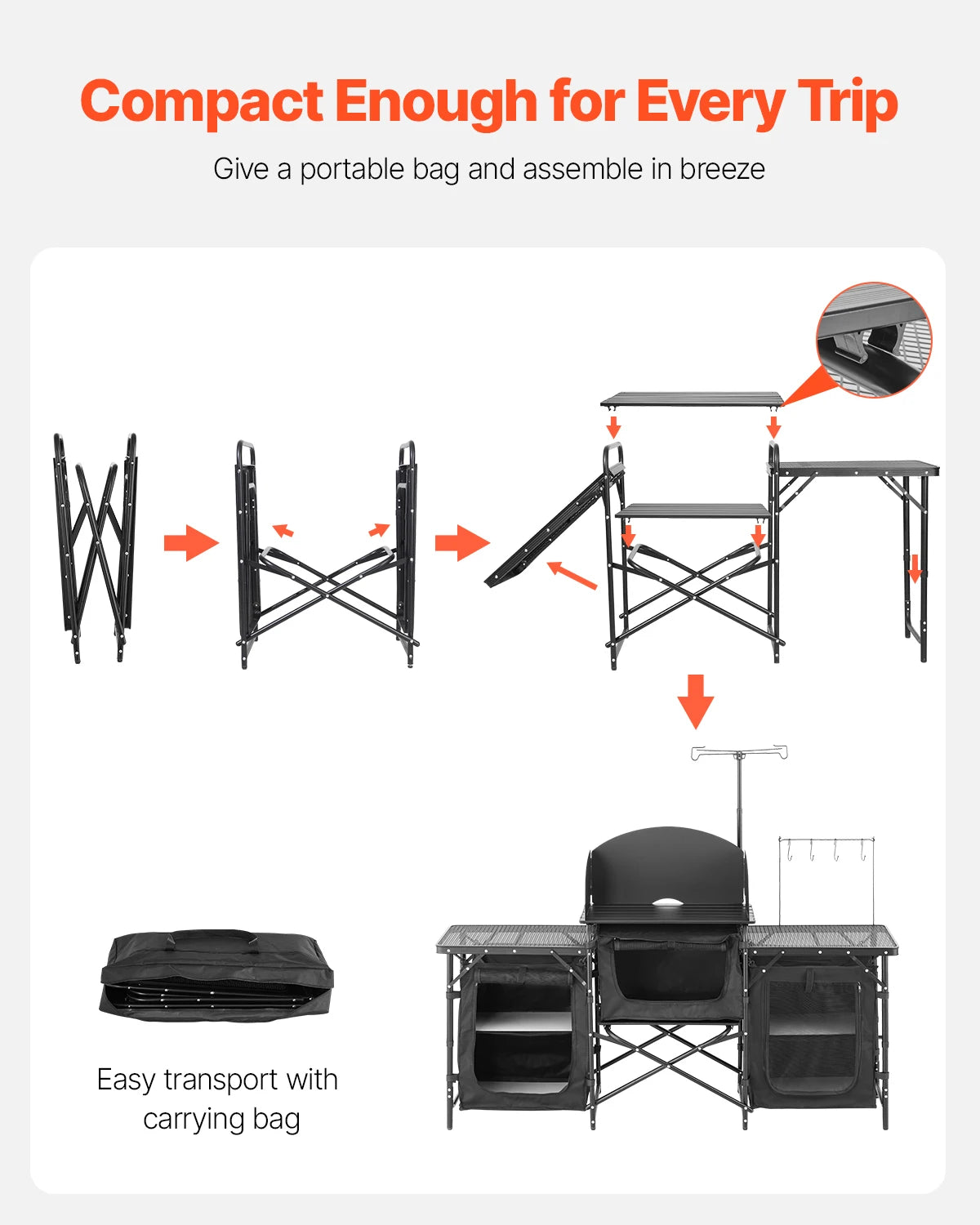 SucceBuy Camping Kitchen Table Aluminum Cook Station