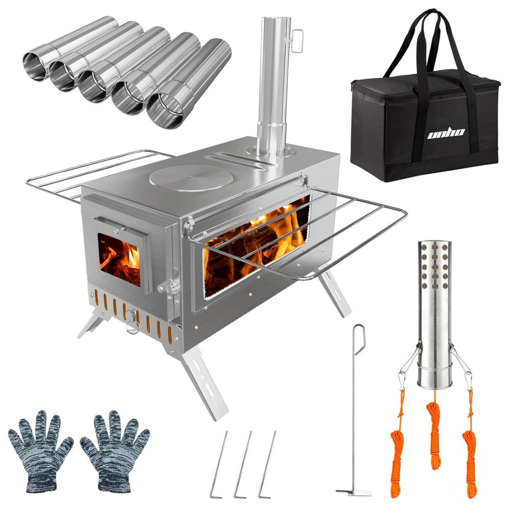 Portable Stainless Steel Tent Wood Burning Stove For Camping