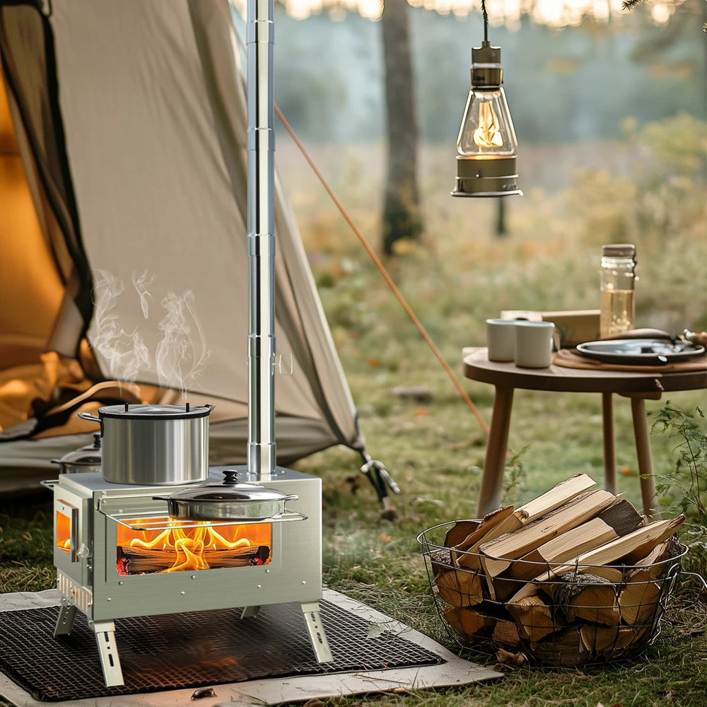 Portable Stainless Steel Tent Wood Burning Stove For Camping