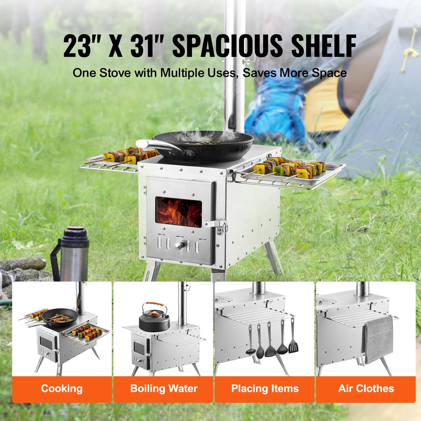 SucceBuy Stainless Steel Portable Wood Stove Camping Chimney
