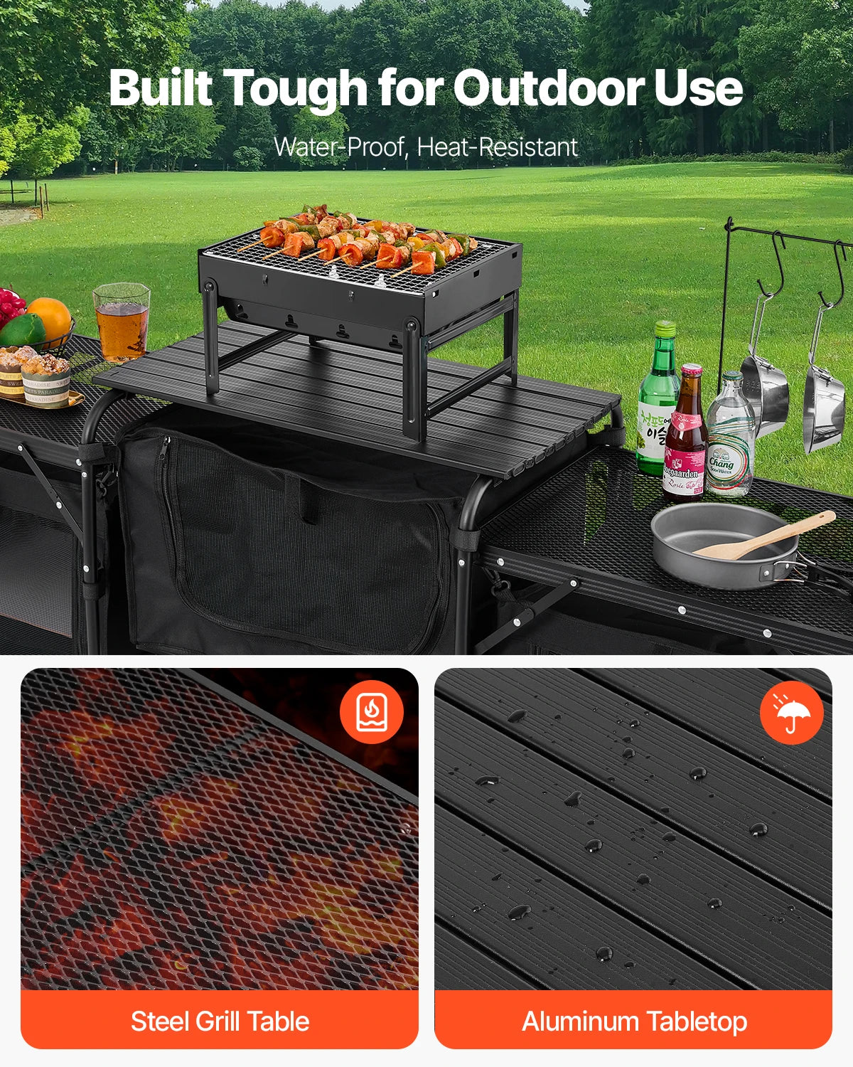 SucceBuy Camping Kitchen Table Aluminum Cook Station