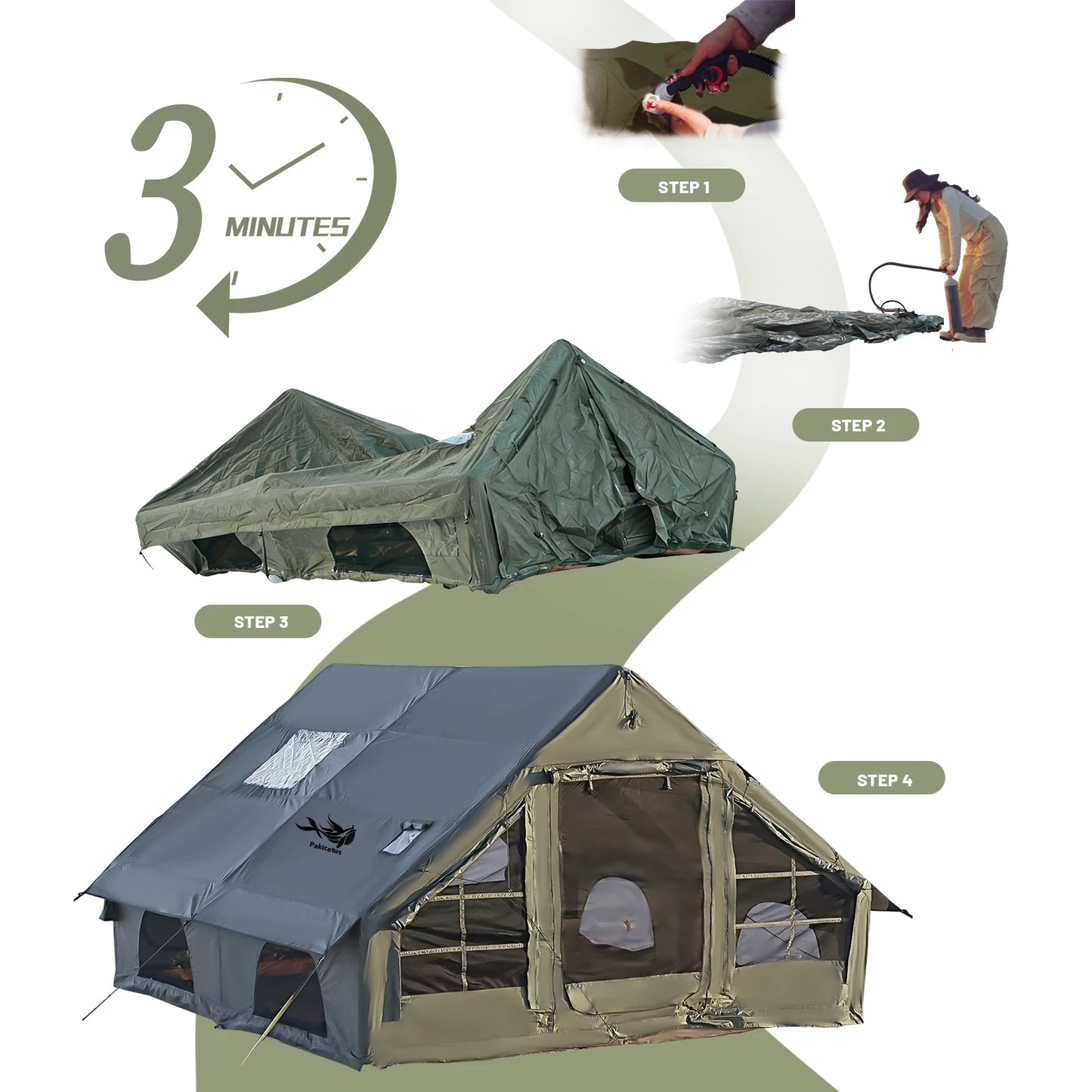 Pakicetus Quick Setup Inflatable Waterproof Camping Tent