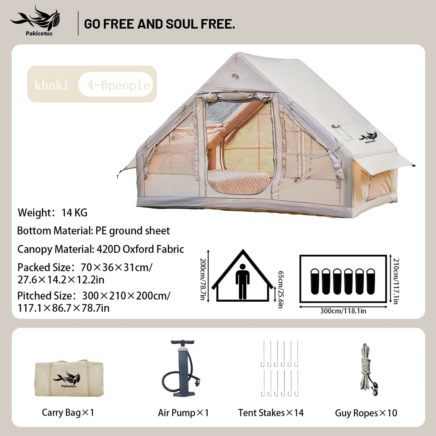 Pakicetus Quick Setup Inflatable Waterproof Camping Tent