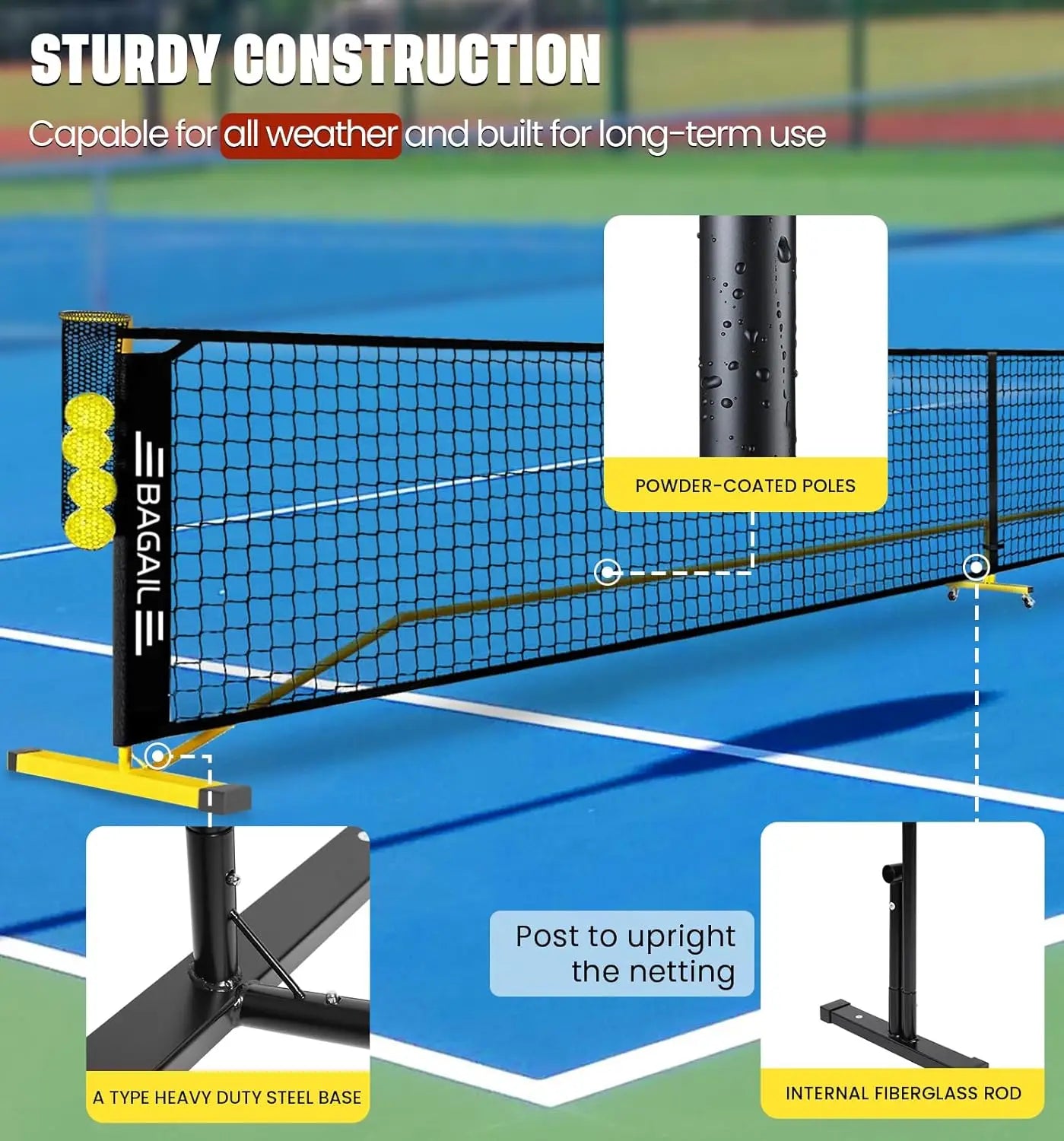 Portable Pickleball Net Set With Ball Collector Carry Bag