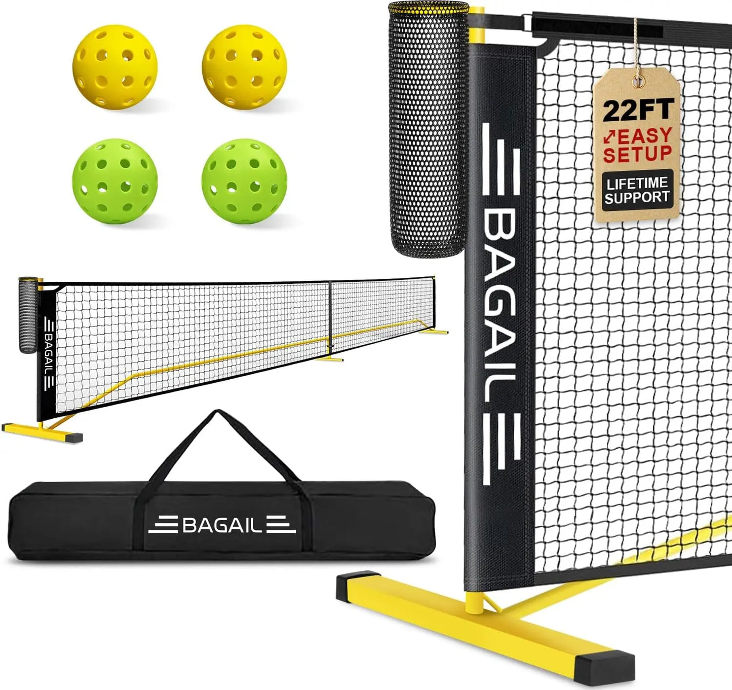 Portable Pickleball Net Set With Ball Collector Carry Bag