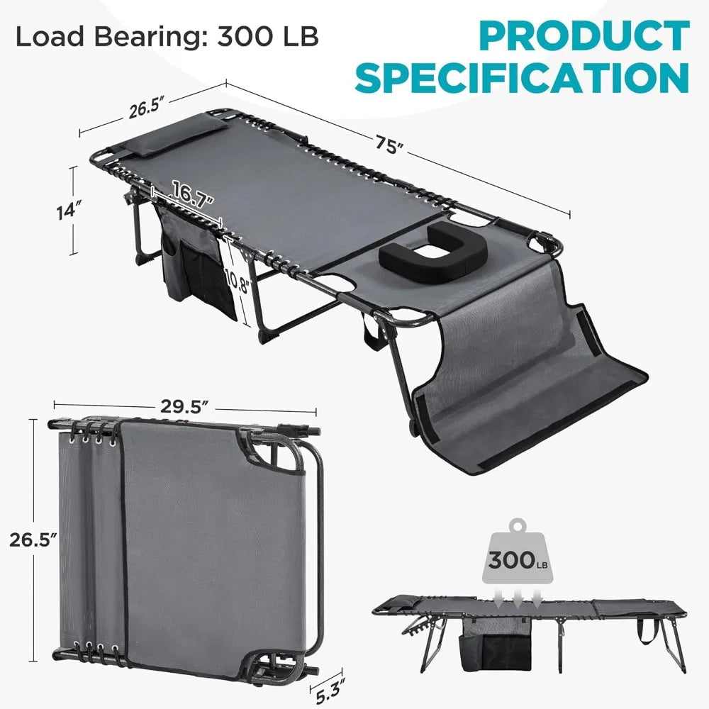 Folding Tanning Chair 5 Position Outdoor Chaise Lounge Pad