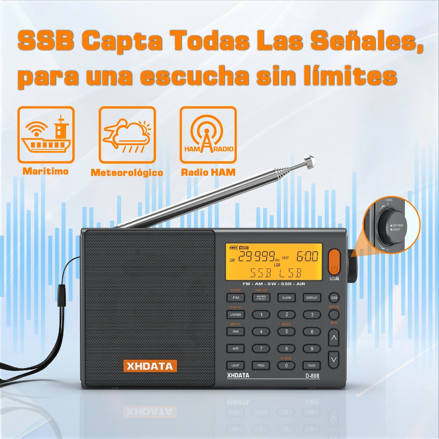 XHDATA D808 Multiband Radio Receiver AM FM SW MW SSB