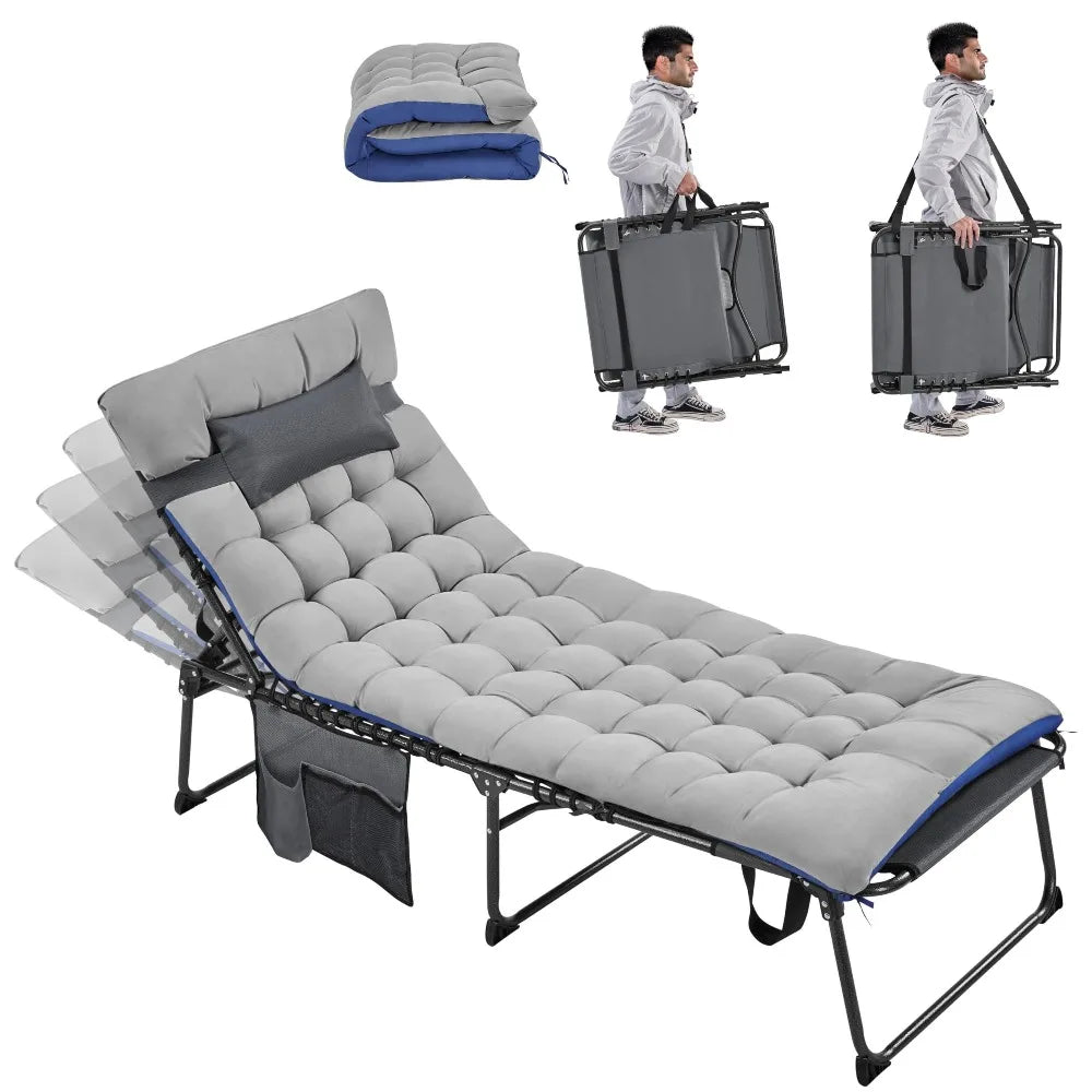 Folding Tanning Chair 5 Position Outdoor Chaise Lounge Pad