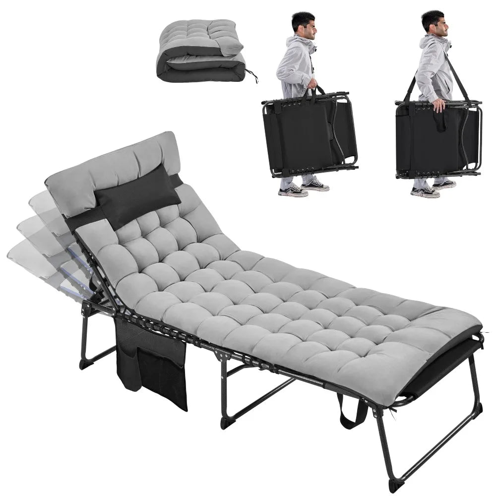 Folding Tanning Chair 5 Position Outdoor Chaise Lounge Pad