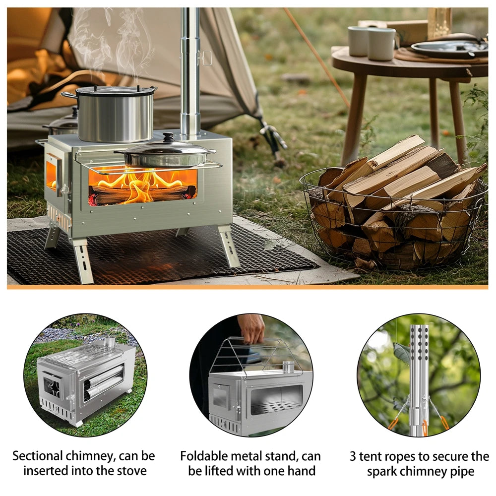 Portable Stainless Steel Tent Wood Burning Stove For Camping