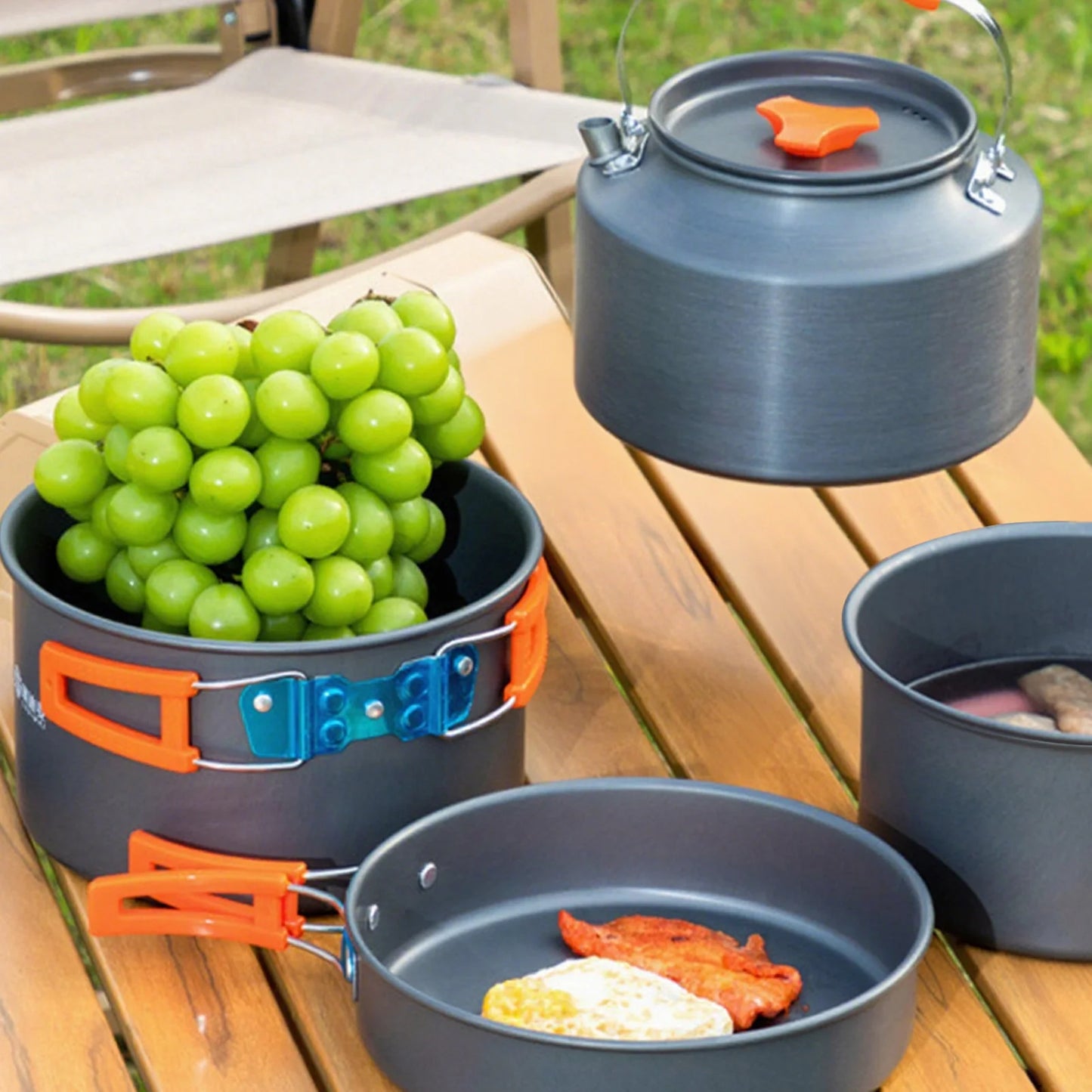 Portable Camping Cookware Kit Nonstick Pots and Pans
