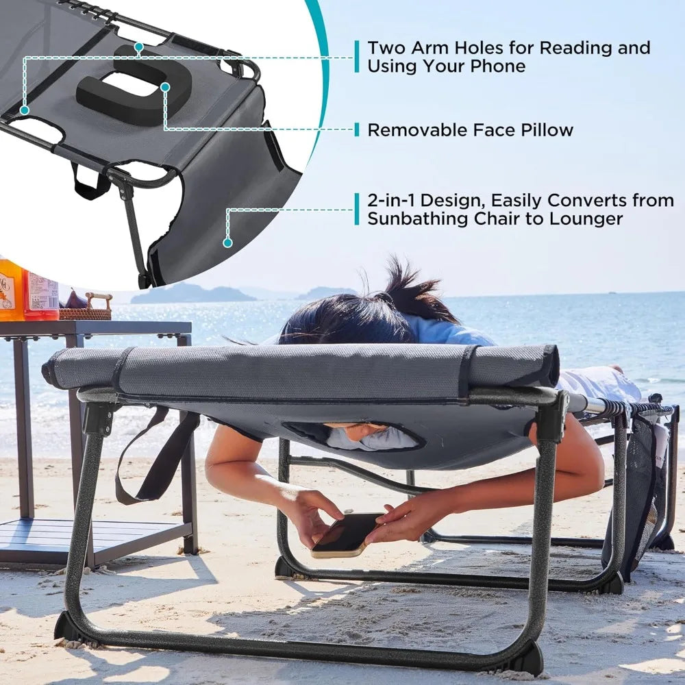 Folding Tanning Chair 5 Position Outdoor Chaise Lounge Pad