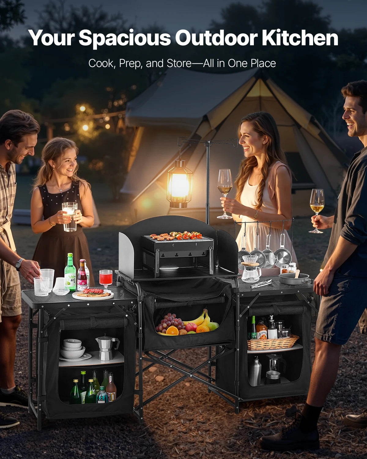 SucceBuy Camping Kitchen Table Aluminum Cook Station